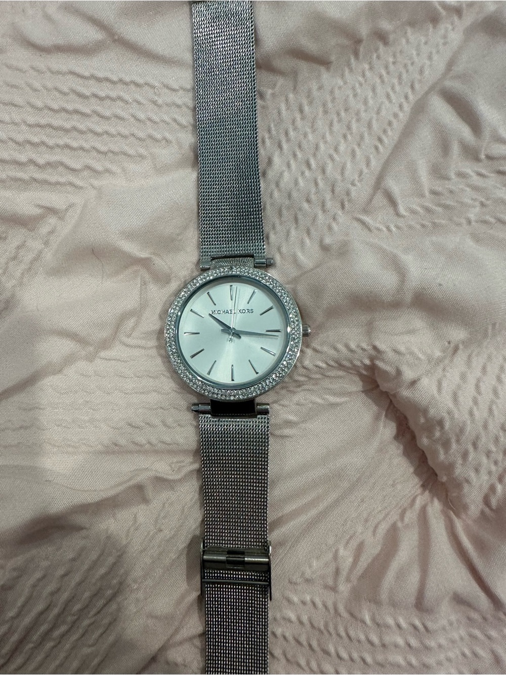 Michael Kors Silver Mesh Crystal-Bezel Watch